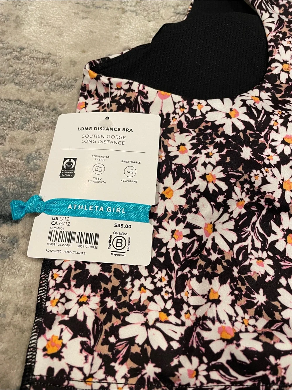 Girls Athleta Floral Daisy Printed Active Skort with Cropped Tank - Black/Pink